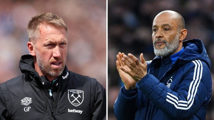 Graham Potter watches West Ham (left) and Nuno Espirito Santo claps Nottingham Forest (right)
