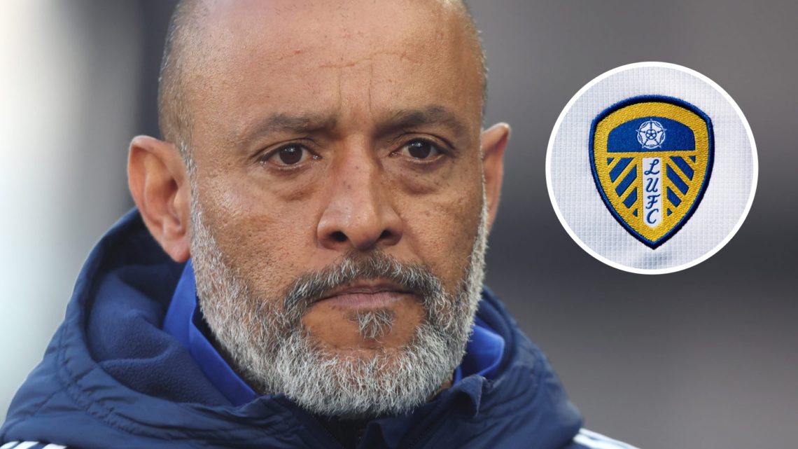Nottingham Forest manager Nuno Espirito Santo. Inset of Leeds United badge.