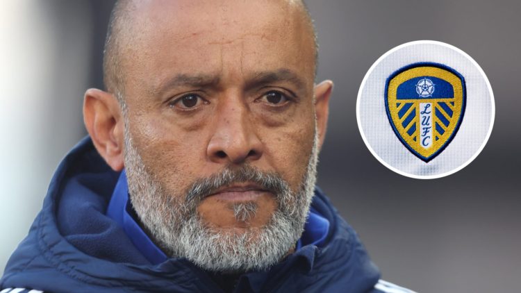 Nottingham Forest manager Nuno Espirito Santo. Inset of Leeds United badge.