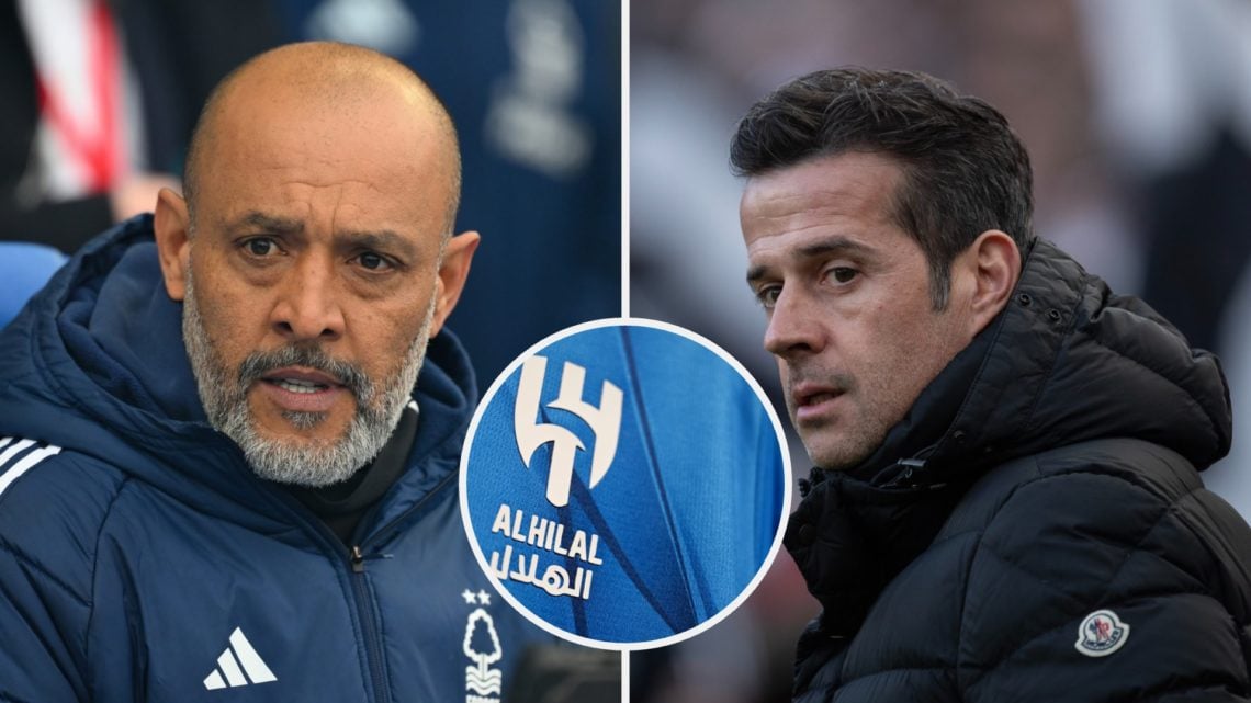 Split image of: Nuno Espirito Santo during the Emirates FA Cup Quarter Final match between Brighton and Hove Albion and Nottingham Forest and Marco...