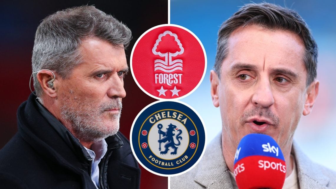 Split image of: Roy Keane during the UEFA Nations League 2024/25 League B Group B2 match between England and Greece and Gary Neville presenting for...