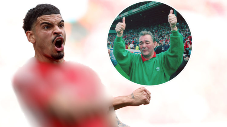 Nottingham Forest midfielder Morgan Gibbs-White. Inset of former manager Brian Clough.