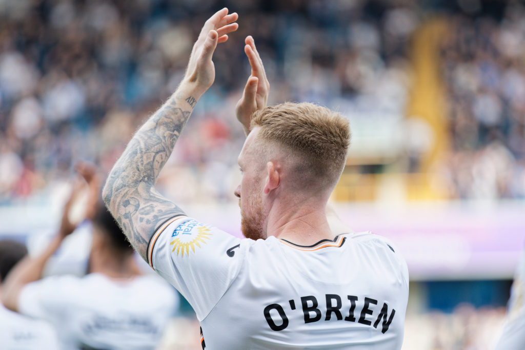 Lewis O'Brien playing for Swansea City.