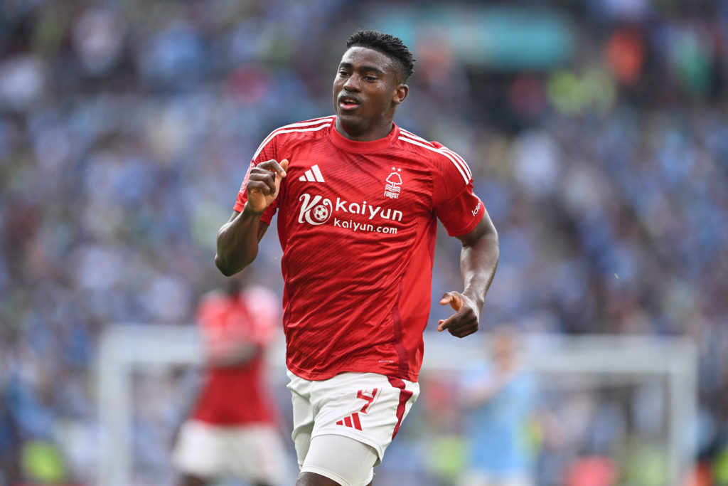 Taiwo Awoniyi of Nottingham Forest during the Emirates FA Cup Semi Final match between Nottingham Forest and Manchester City