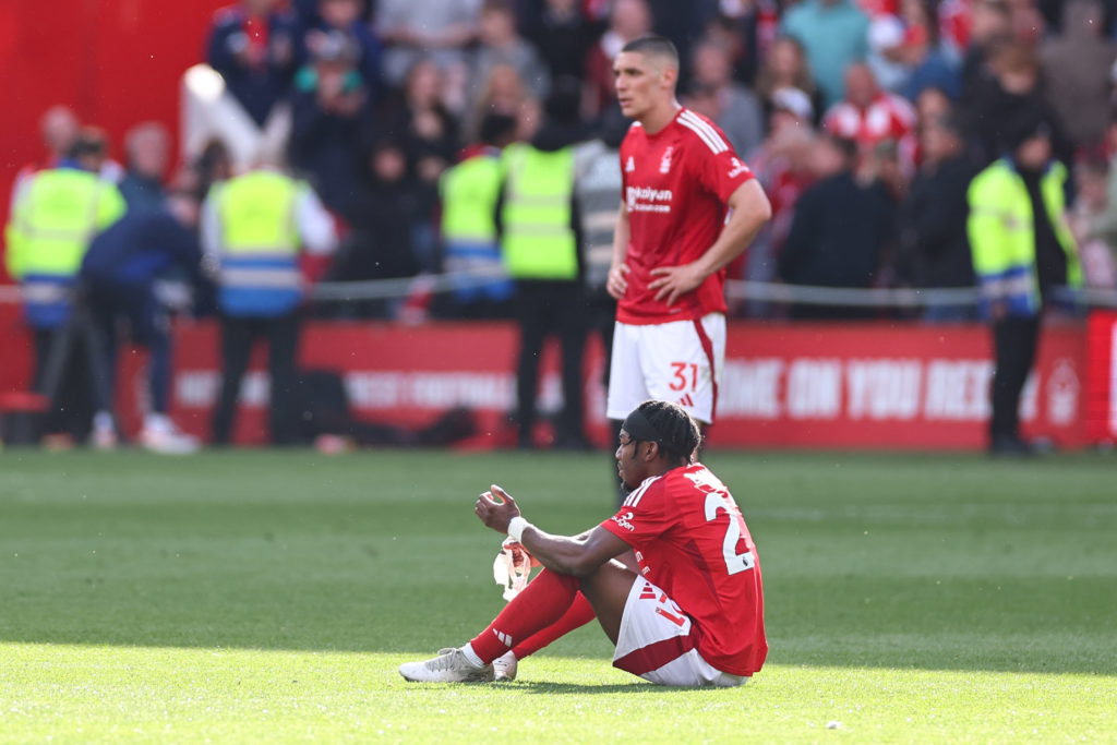 Anthony Elanga looks inconsolable after Forest lose to Chelsea.
