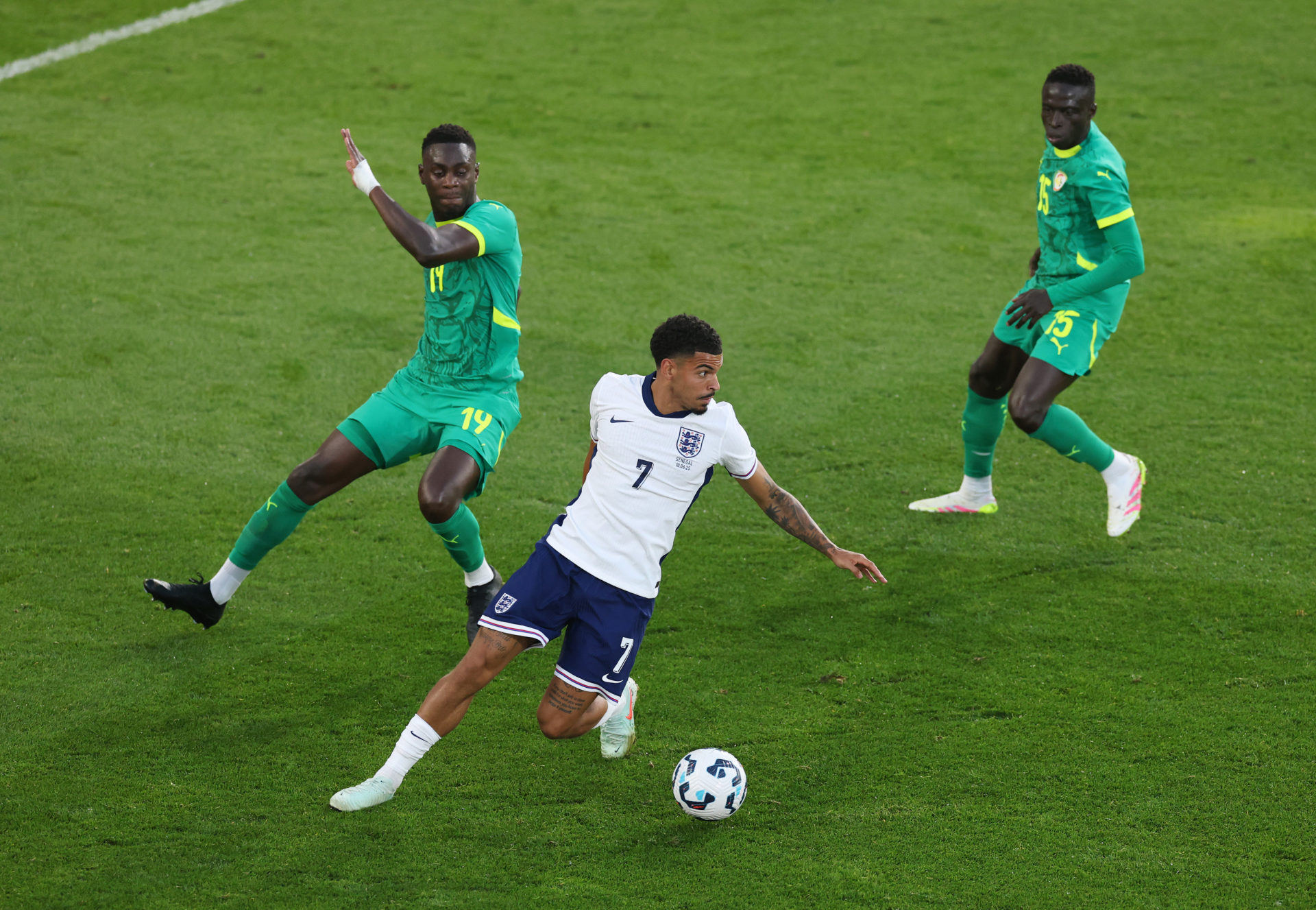 England midfielder Morgan-Gibbs White in action against Senegal at the City Ground.