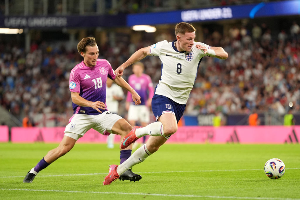 England under-21 midfielder Elliot Anderson in action in the European Championship final against Germany.