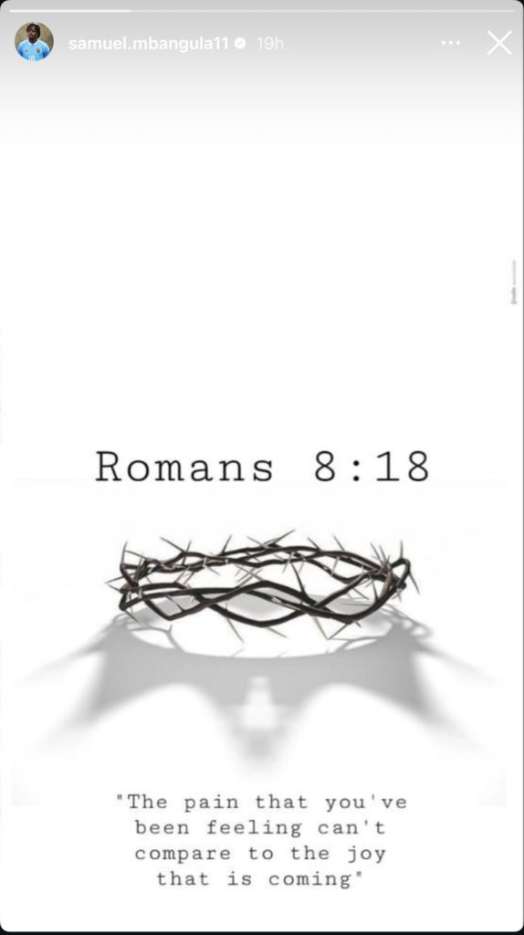 A bible verse posted by Juventus winger Samuel Mbangula on Instagram