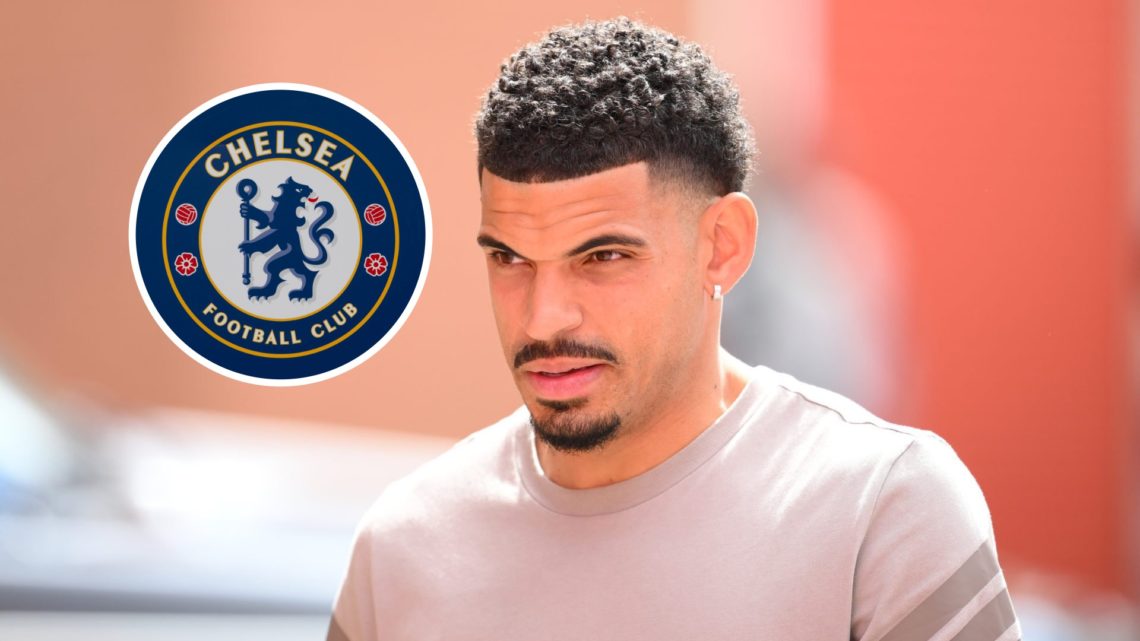 Main: Morgan Gibbs-White of Nottingham Forest and Inset: Chelsea crest