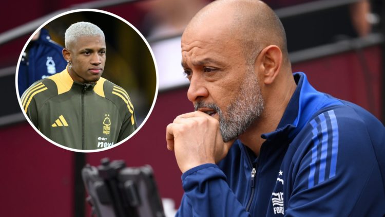 Nuno Espírito Santo looks on during West Ham vs Nottingham Forest. Inset: Danilo arrives ahead of Wolves vs Nottingham Forest in the Premier League