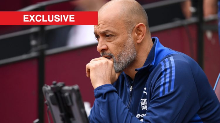 Nottingham Forest manager Nuno Espirito Santo. Inset of exclusive banner.