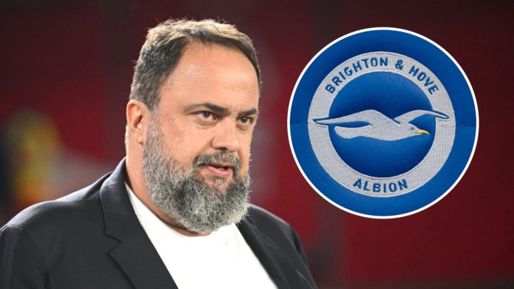 Evangelos Marinakis is present at the City Ground for Nottingham Forest vs Liverpool. Inset: Brighton & Hove Albion club badge is seen prior to the...