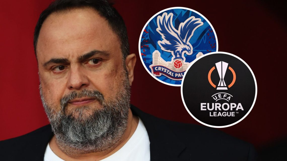 Evangelos Marinakis looks on prior to the Premier League match between Nottingham Forest FC and Manchester United FC. Insets: A detailed view of th...