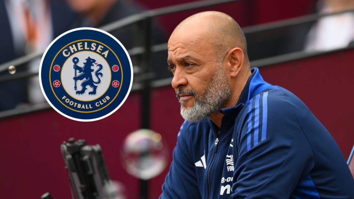 Nottingham Forest manager Nuno Espirito Santo. Inset of Chelsea badge.