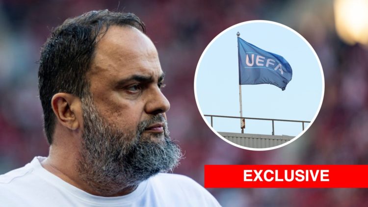 Evangelos Marinakis, the owner of Olympiacos FC, is seen before the Stoiximan Super League Playoffs 2024/25, 5th match between Olympiacos FC and Pa...