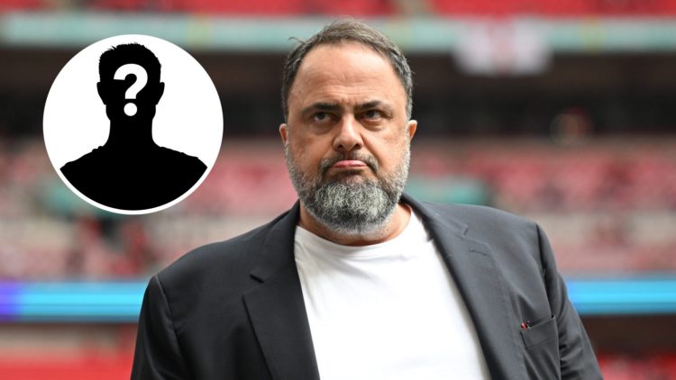 Main: Nottingham Forest owner Evangelos Marinakis at Wembley before the FA Cup semi-final against Manchester City. Inset: Mystery player.