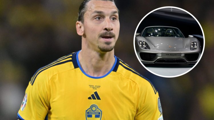Sweden striker Zlatan Ibrahimovic. Inset of Porsche 918.