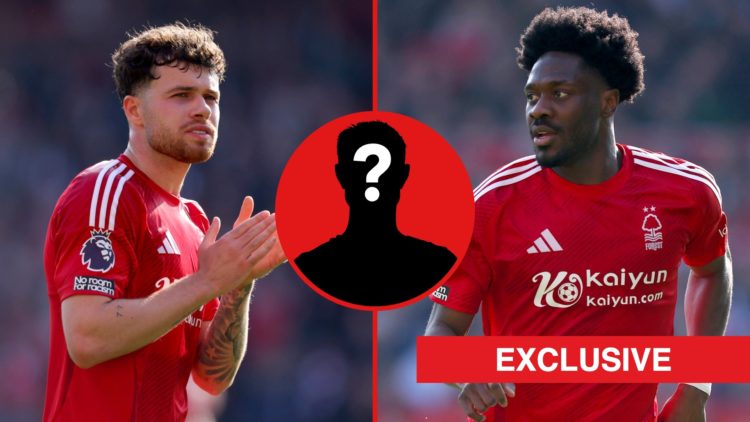 Split image of Neco Williams applauding the fans after winning the Premier League match between Nottingham Forest and Manchester City and Ola Aina ...
