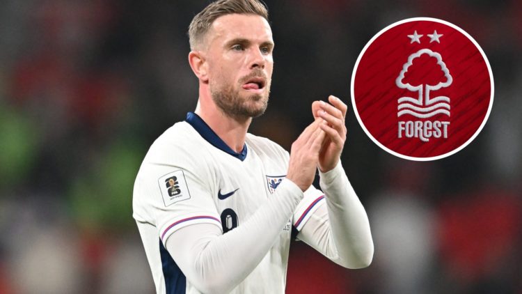 England international Jordan Henderson. Inset of Nottingham Forest badge.