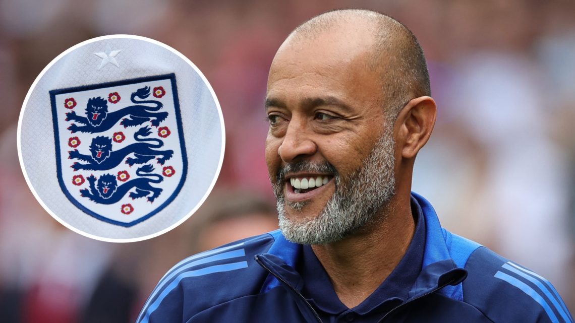 Nuno Espirito Santo looks on during the Premier League match between Nottingham Forest and AFC Bournemouth. Inset: A detailed view of the England n...