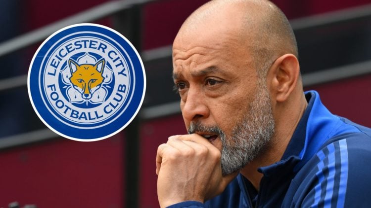 Nottingham Forest manager Nuno Espirito Santo. Inset of Leicester City badge.