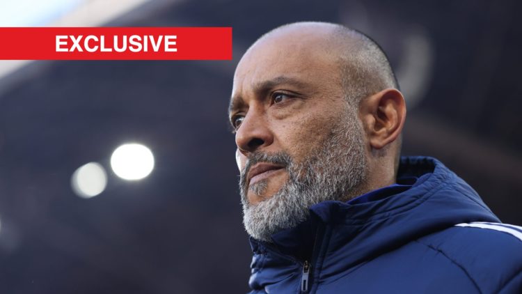 Nottingham Forest manager Nuno Espirito Santo. Inset of exclusive banner.