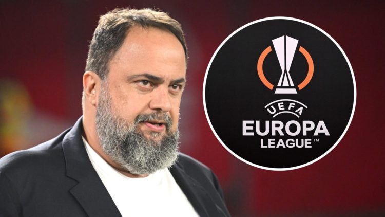 Nottingham Forest owner Evangelos Marinakis. Inset: The official logo of the UEFA Europa League