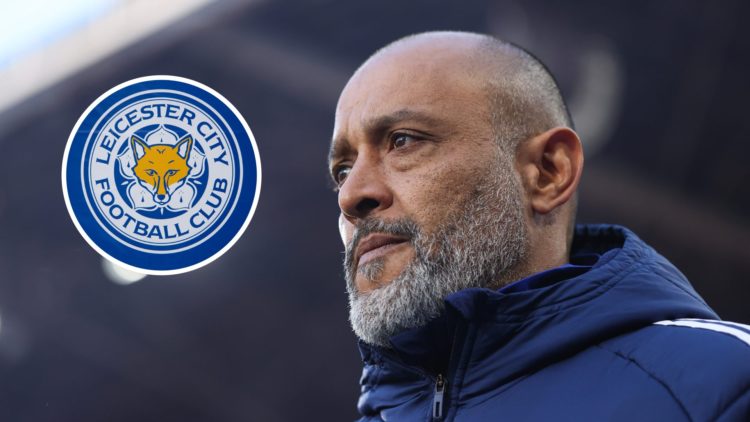 Nottingham Forest manager Nuno Espirito Santo. Inset of Leicester City badge.