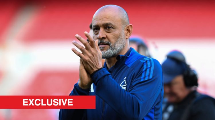 Nottingham Forest manager Nuno Espirito Santo. Inset of exclusive banner.