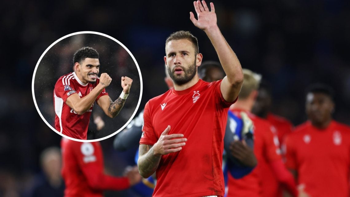 Main: Steve Cook after playing for Forest vs Brighton and inset: Morgan Gibbs-White celebrates Forest goal