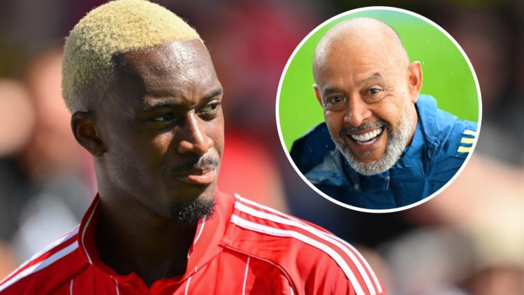 Callum Hudson-Odoi during Nottingham Forest's pre-season clash with Chesterfield. Inset: Nuno Espírito Santo smiles ahead of Nottingham Forest vs A...