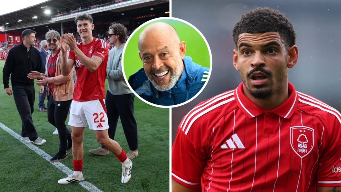 Left: Ryan Yates applauds the Forest fans . Right: Morgan Gibbs-White in action vs Monaco. Inset: Nuno Espirito Santo