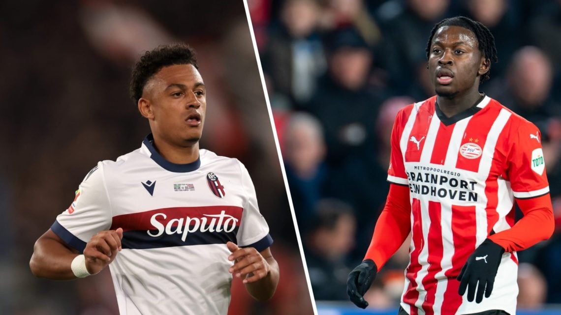 Left: Dan Ndoye in action for Bologna and Right: Johan Bakayoko playing for PSV