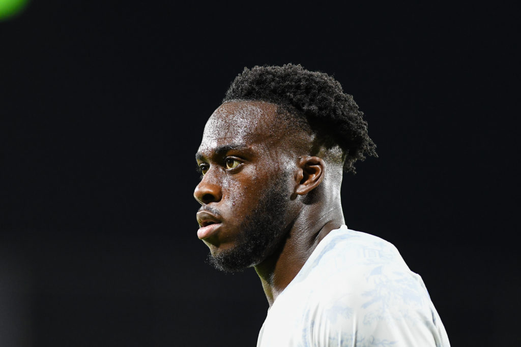 Arnaud Kalimuendo featuring for France at the 2023 U21 Euros.