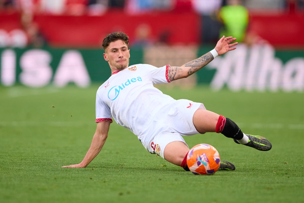 Jose Angel Carmona tackles during Sevilla vs Deportivo Alaves