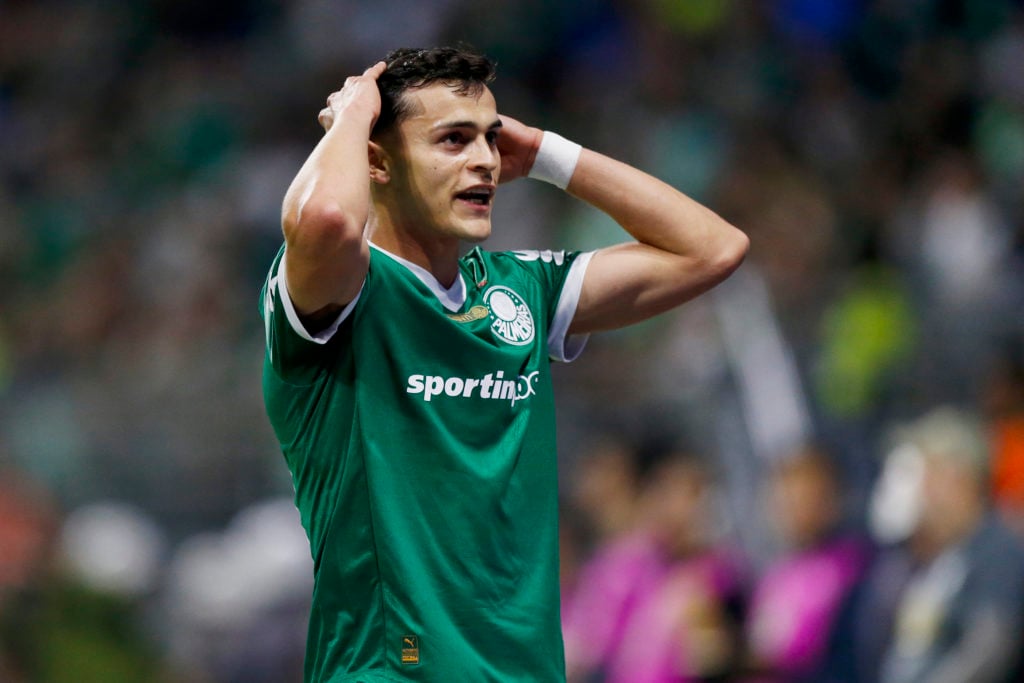 Ramon Sosa reacts during a match between Palmeiras and Mirassol