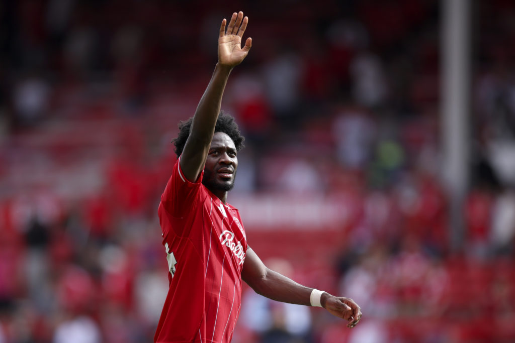 Ola Aina waves to the fans following Nottingham Forest vs Brentford.