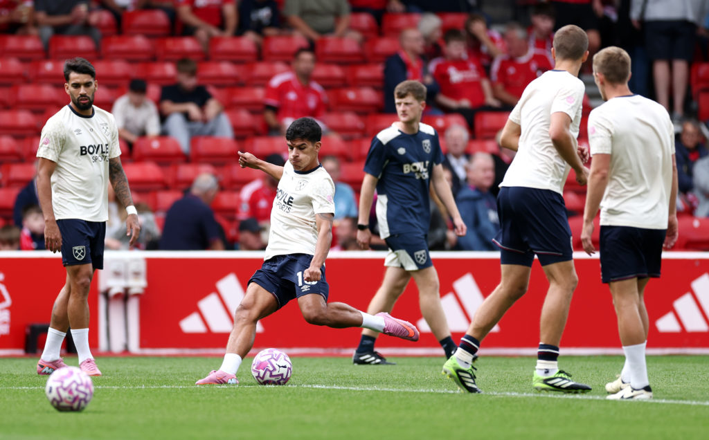 Mateus Fernandes before kick-off against Nottingham Forest for West Ham