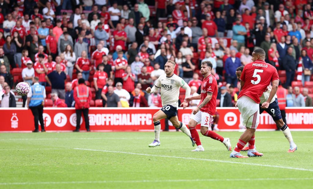 Callum Wilson scores for West Ham against Nottingham Forest.