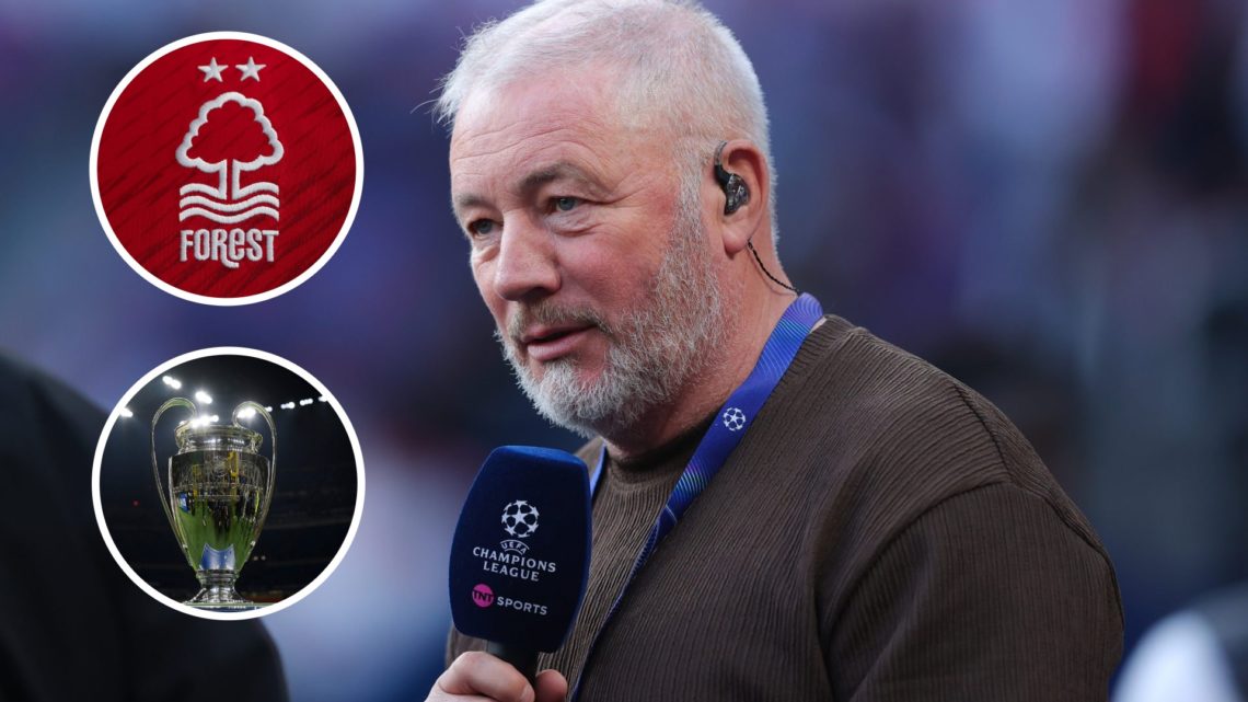 Main: Ally McCoist working as a pundity for TNT Sports during PSG vs Arsenal second leg at Parc des Princes Inset top right: Nottingham Forest badg...