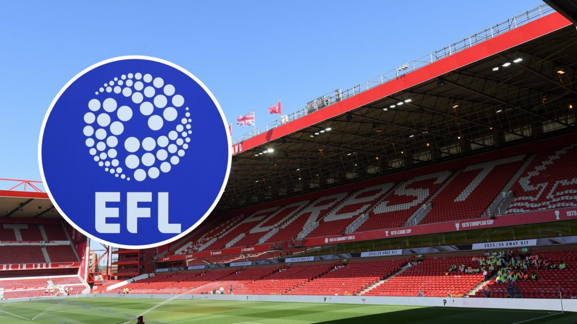 Main: City Ground, stadium of Nottingham Forest Overlay: EFL Logo