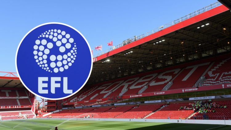 Main: City Ground, stadium of Nottingham Forest Overlay: EFL Logo
