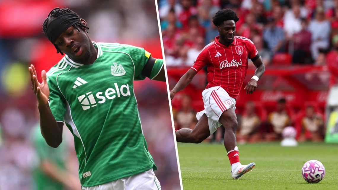 Left: Anthony Elanga in action for Newcastle and Right: Ola Aina plays for Forest