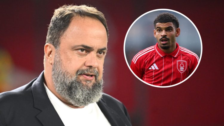 Nottingham Forest owner Evangelos Marinakis seen at the City Ground. Inset: Morgan Gibbs-White during Nottingham Forest vs AS Monaco