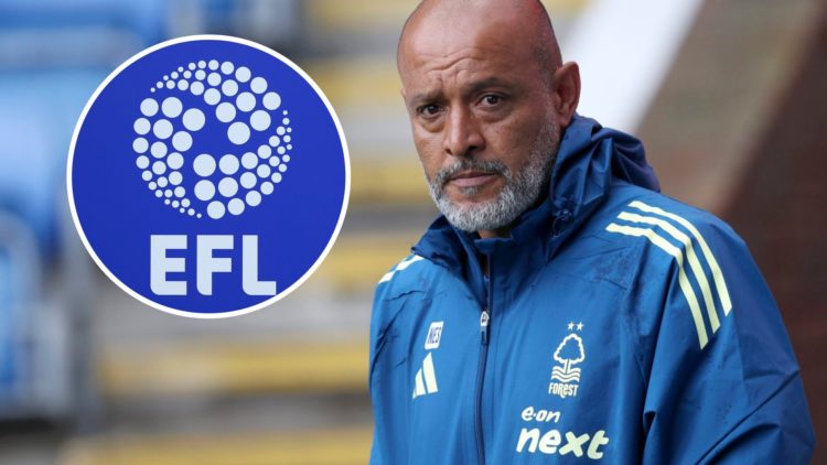 Nuno Espírito Santo ahead of Nottingham Forest vs AS Monaco in pre-season. Inset: A detailed view of the EFL logo