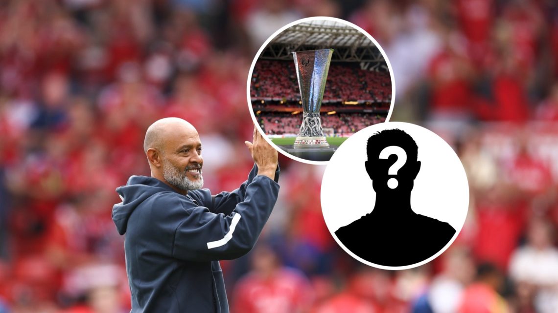 Main: Nuno Espirito Santo claps the Forest fans and Inset: Europa League trophy
