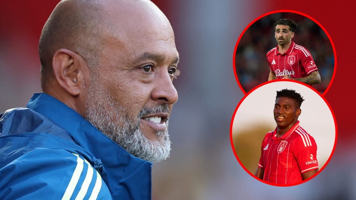 Main: Nuno looks on watching his Nottingham Forest team Overlay: Jota Silva in action for Nottingham Forest Overlay: Taiwo Awoniyi in action for No...