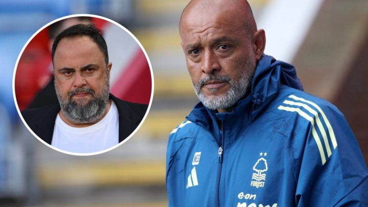 Nuno Espírito Santo ahead of Nottingham Forest vs AS Monaco in pre-season. Inset: Evangelos Marinakis attends Nottingham Forest vs Manchester United.