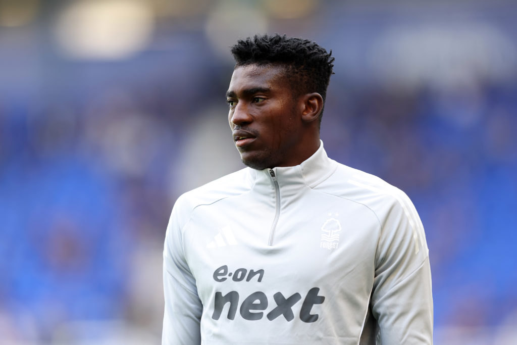 Taiwo Awoniyi warms up prior to Birmingham City vs Nottingham Forest.