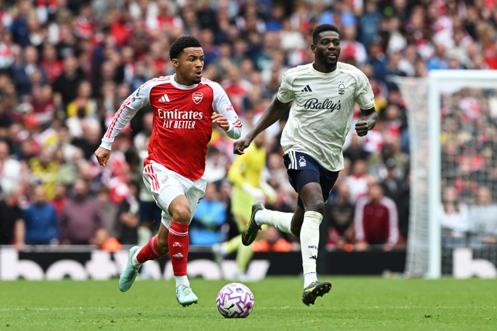 Ibrahim Sangare chasing Ethan Nwaneri in midfield.